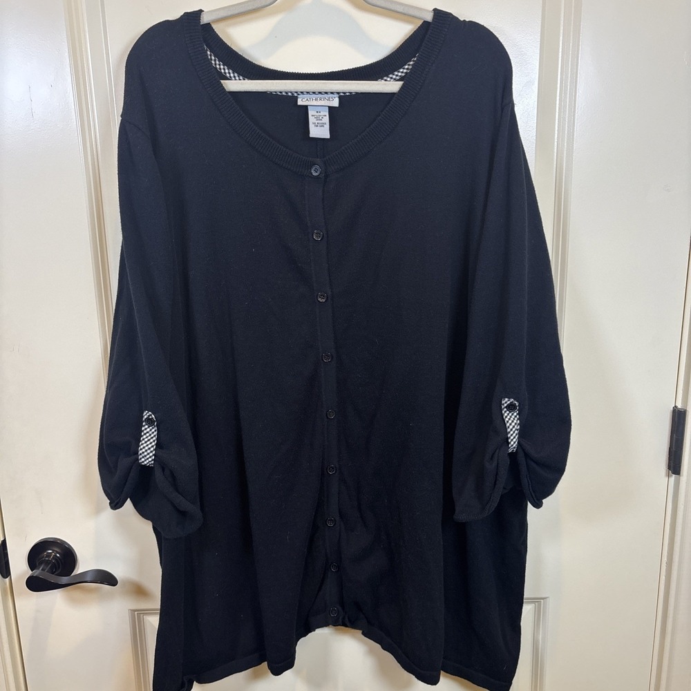 Catherines Women's Plus Black Cardigan Button Cotton Size 5X Lightweight